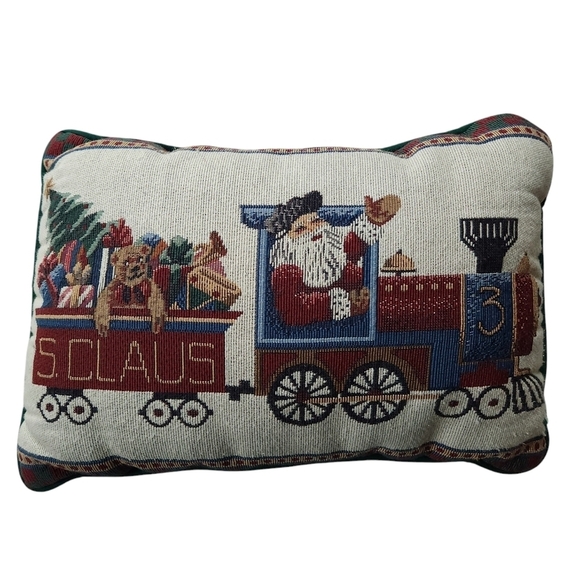 Vintage Riverdale Tapestry Christmas Santa Train Throw Pillow - Picture 1 of 4